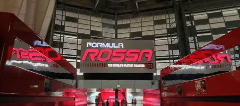 Formula Rossa’s ride entrance photographed in 2025; check current ride availability.