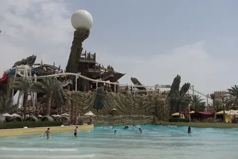 Wave pool and pearl-topped feature at Yas Waterworld