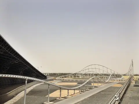 Ferrari World Abu Dhabi — The park’s outdoor roller-coaster tracks.