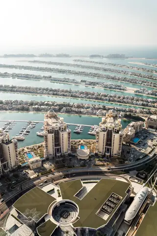 Buildings and roads immediately below The View show the scale of Palm Jumeirah