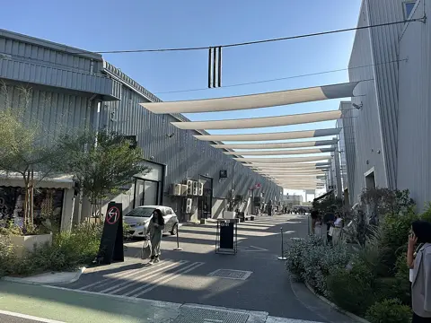 Walkways and warehouse buildings within the arts district