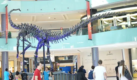 The dinosaur skeleton displayed inside Dubai Mall