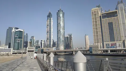 Towers and the canal’s edges in daylight