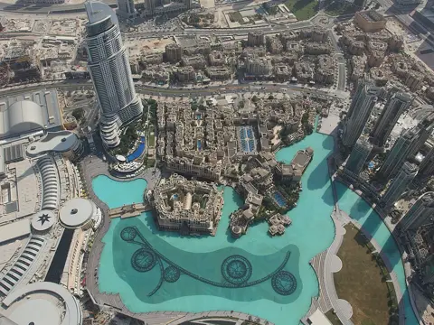 The Downtown lake and surrounding buildings seen from At the Top SKY; archive photograph from 2014