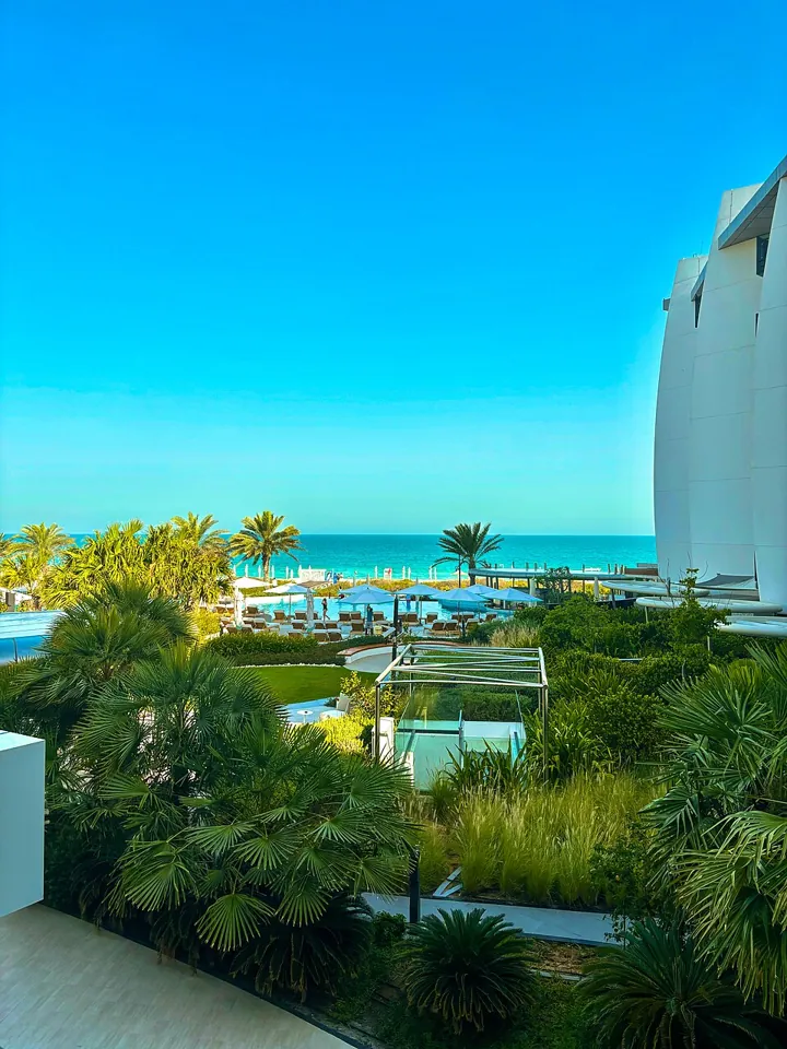 Gardens and sea view at Jumeirah Saadiyat Island, photographed in 2024