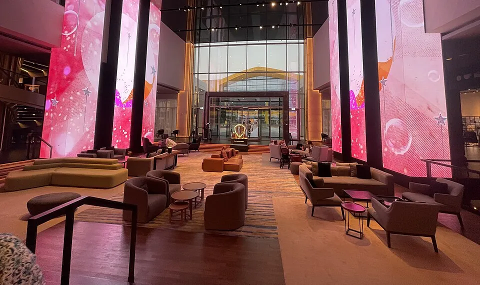 The WB Abu Dhabi hotel lobby, photographed in 2022