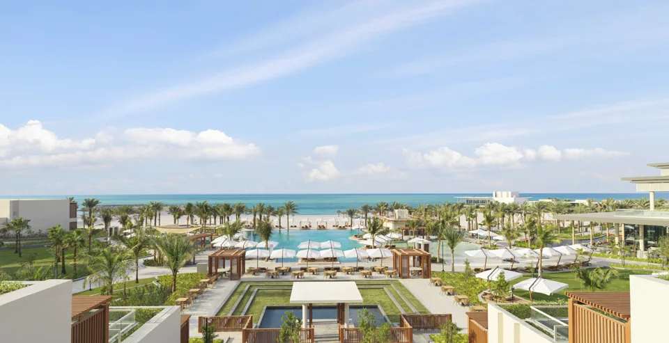 InterContinental Ras Al Khaimah exterior with gardens, pool and beach; official 2022 opening press photograph