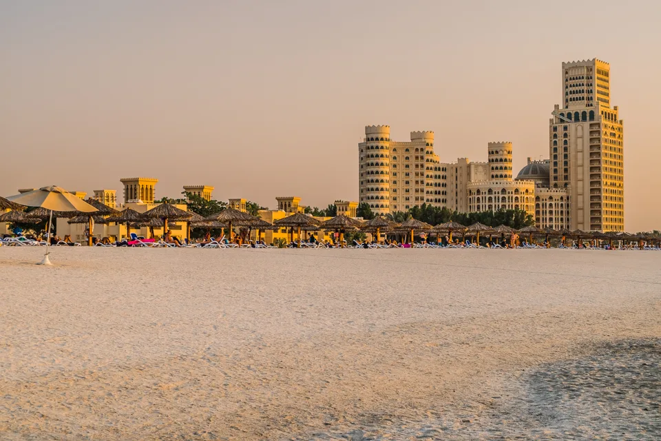 Waldorf Astoria Ras Al Khaimah exterior from Al Hamra beach in 2017; archival photograph